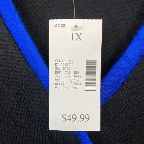 Fashion Bug Colorblock Knit Surplice Style Sweater Dress Plus Size 1X Black Blue - Picture 10 of 12